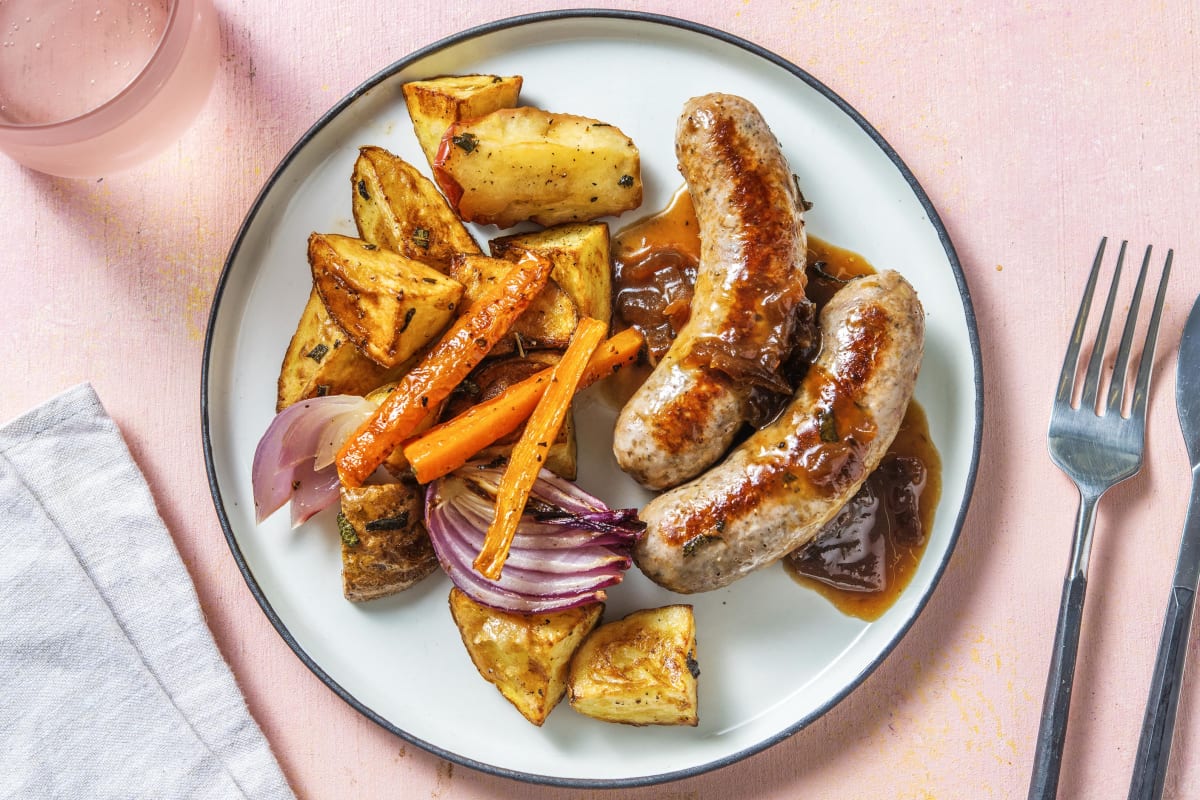 Caramelised Onion Sausage Traybake