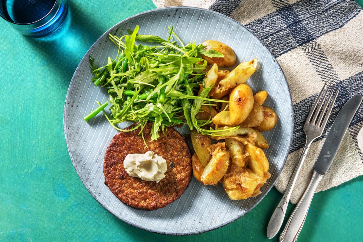 Champignonburger met kaaskrieltjes