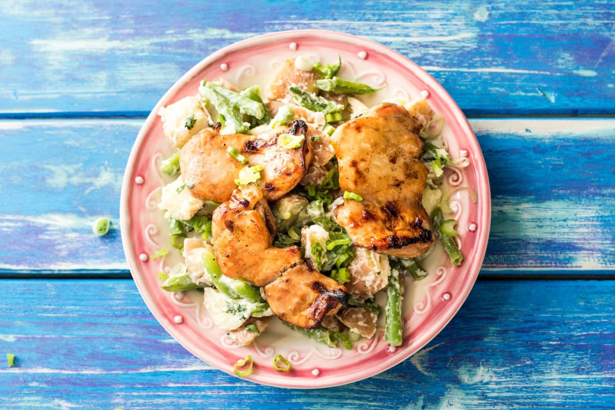 Char Broiled Barbecue Chicken with Summery Potato and Green Bean Salad