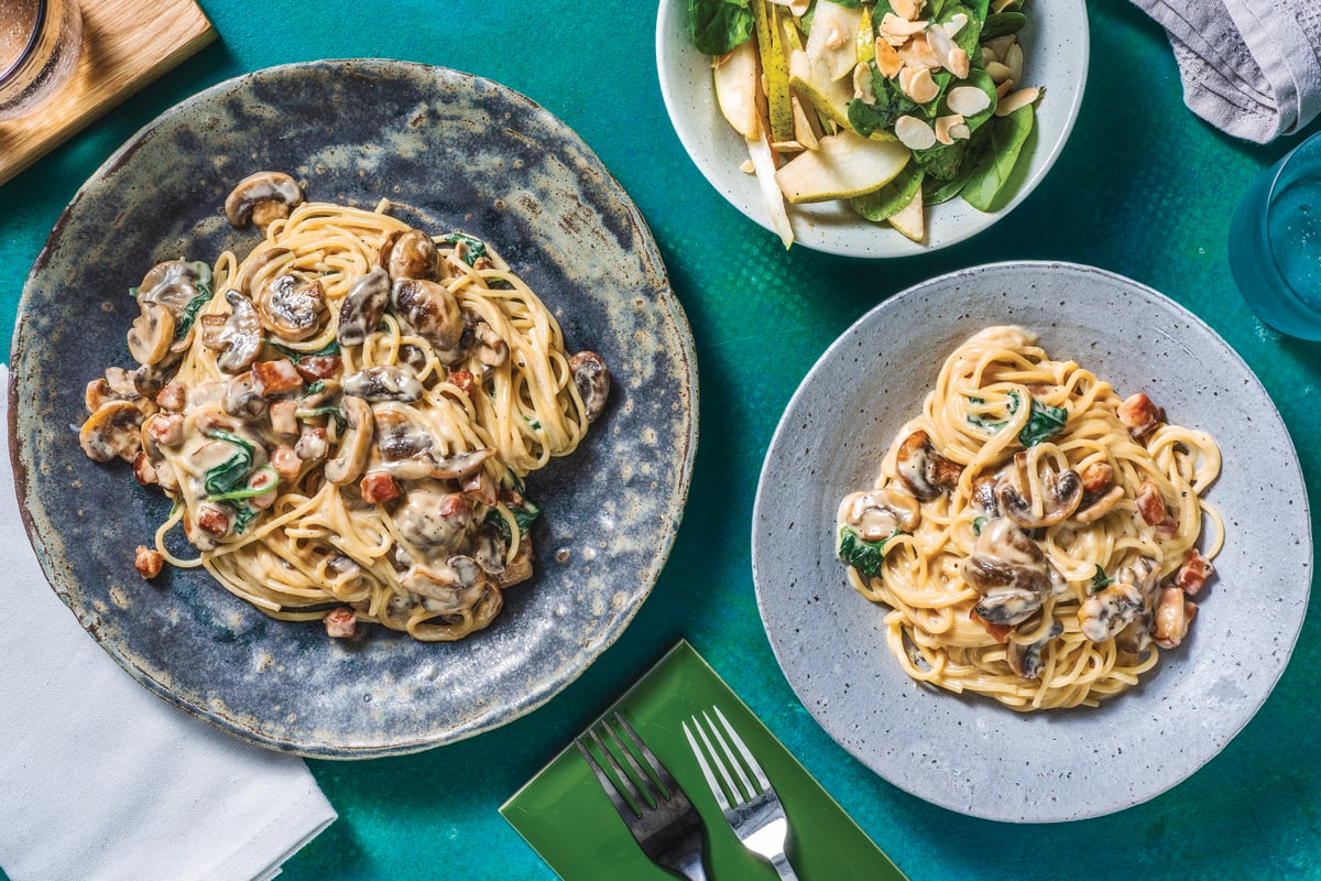 Creamy Bacon, Mushroom & Cheese Spaghetti Recipe | HelloFresh