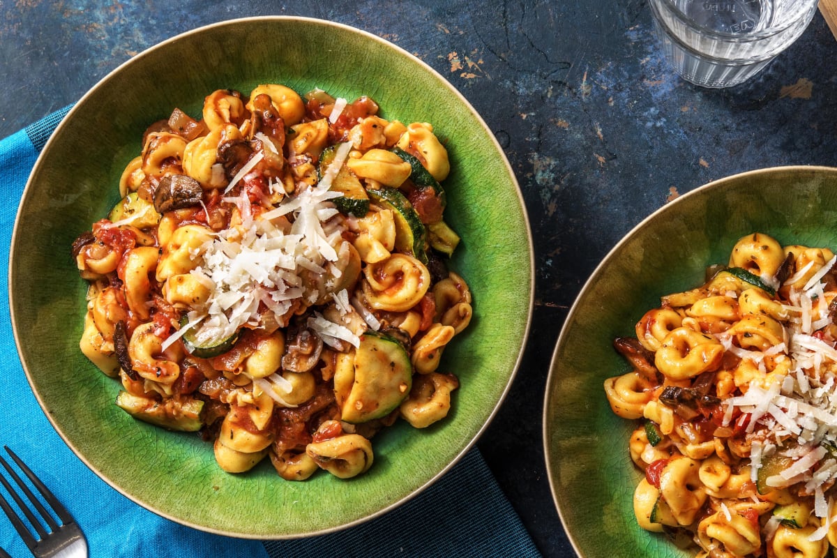 Cheese Stuffed Pasta in Zucchini Tomato Sauce