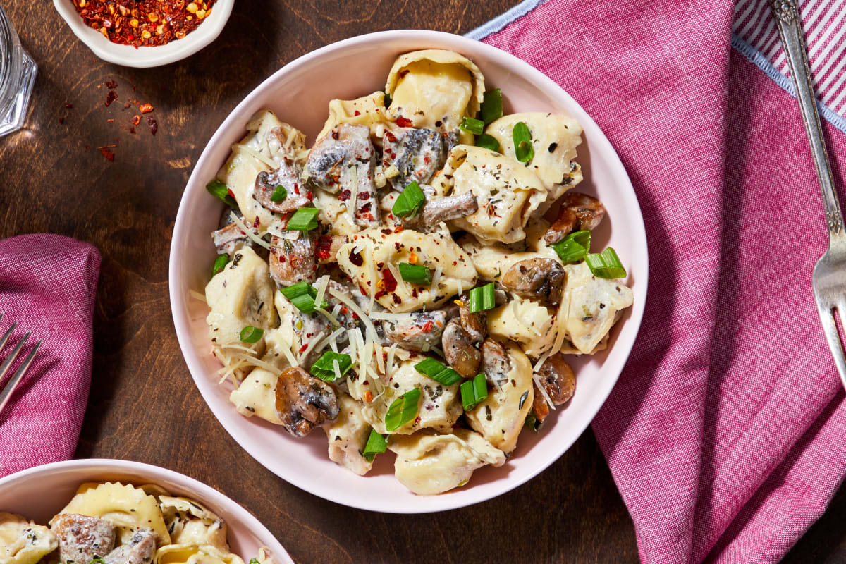 Cheese Tortelloni in a Mushroom Sauce
