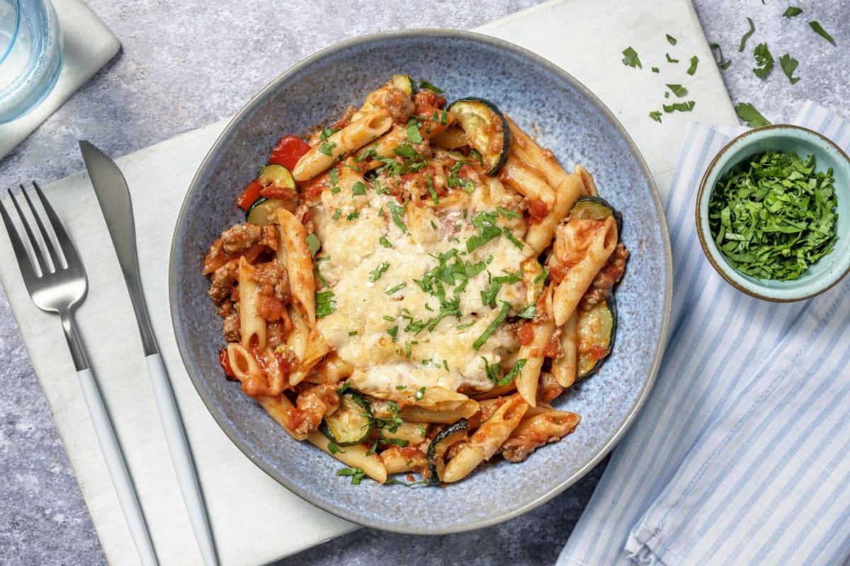 Cheesy Baked Beef Penne