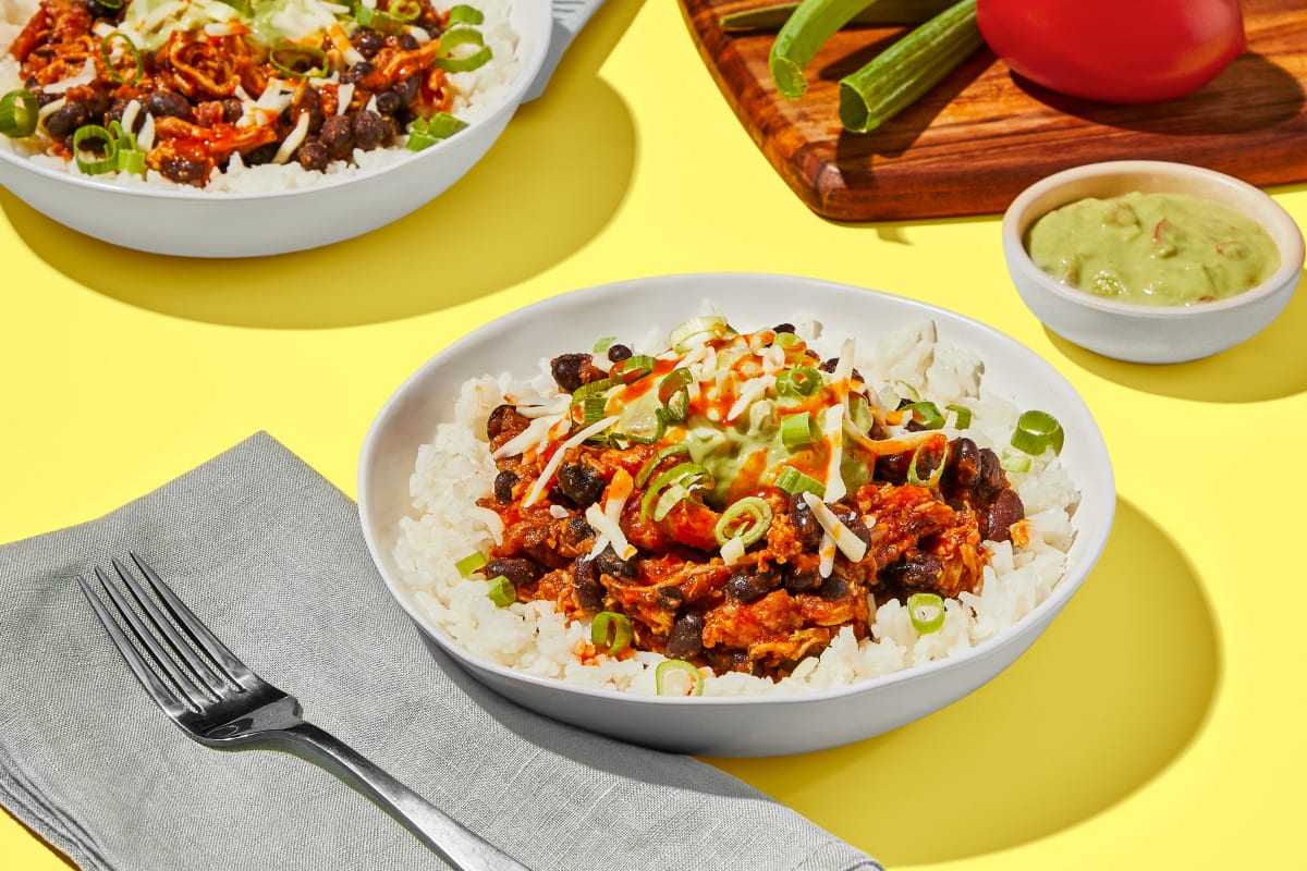 Cheesy BBQ Pulled Chicken Bowls