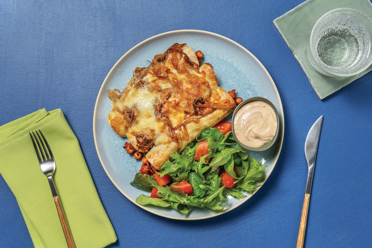 Cheesy BBQ Smashed Chickpea Enchiladas