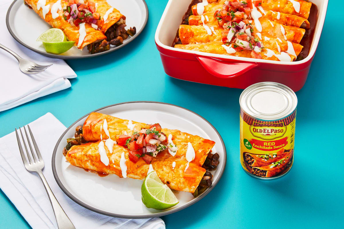 Cheesy Beef & Black Bean Enchiladas