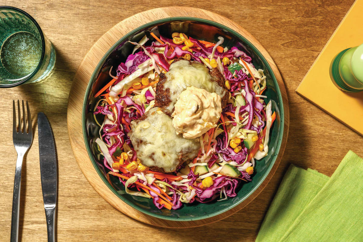 Cheesy Beef & Pork Bunless Burger Bowl