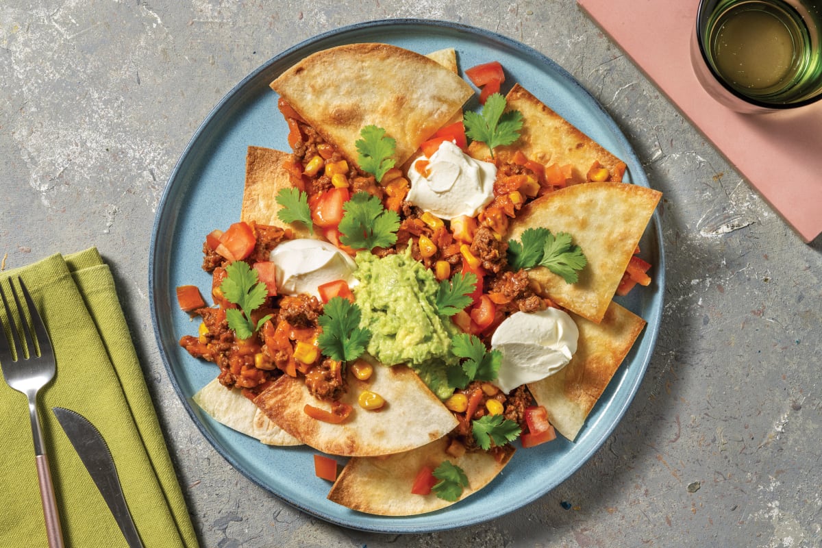 Tex-Mex Cheesy Beef Tortilla 'Nachos'