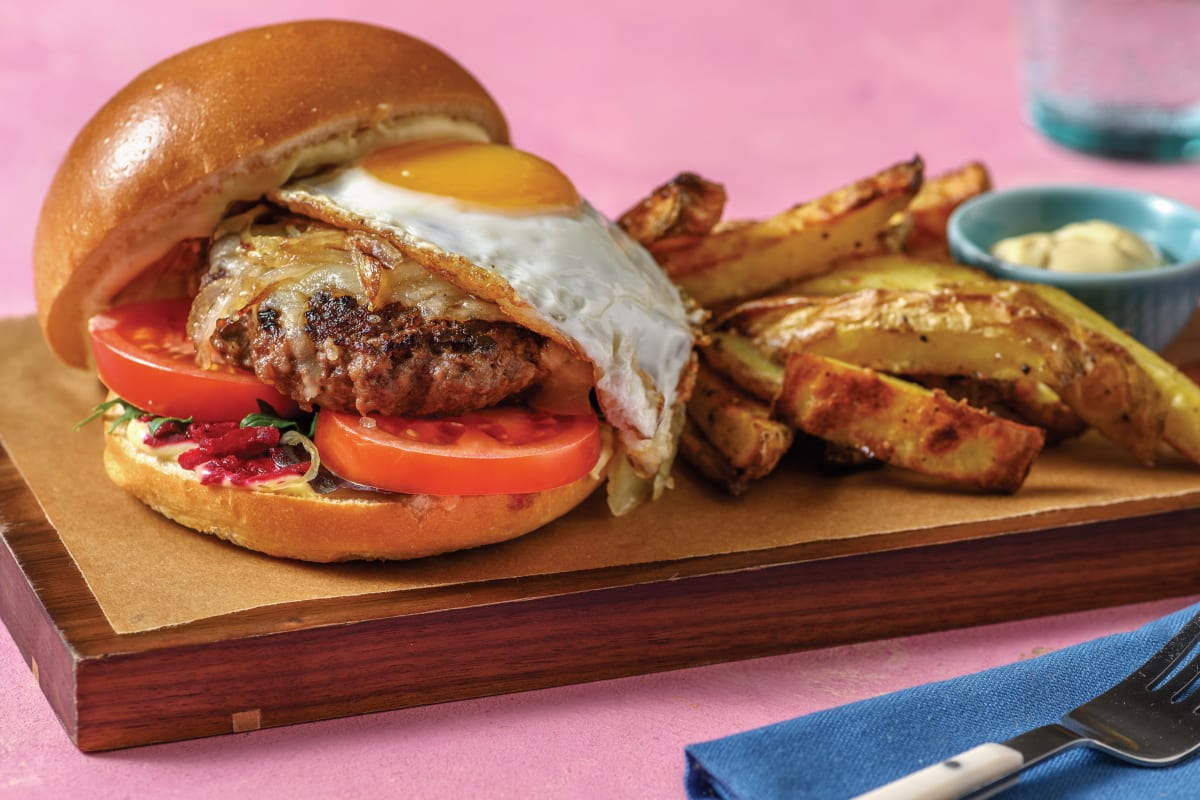 Cheesy Kiwi Beef Burger & Fries