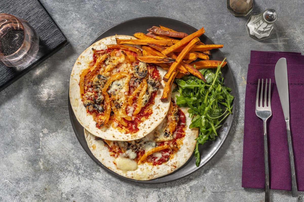 Cheesy Pepper and Mushroom Tortizzas