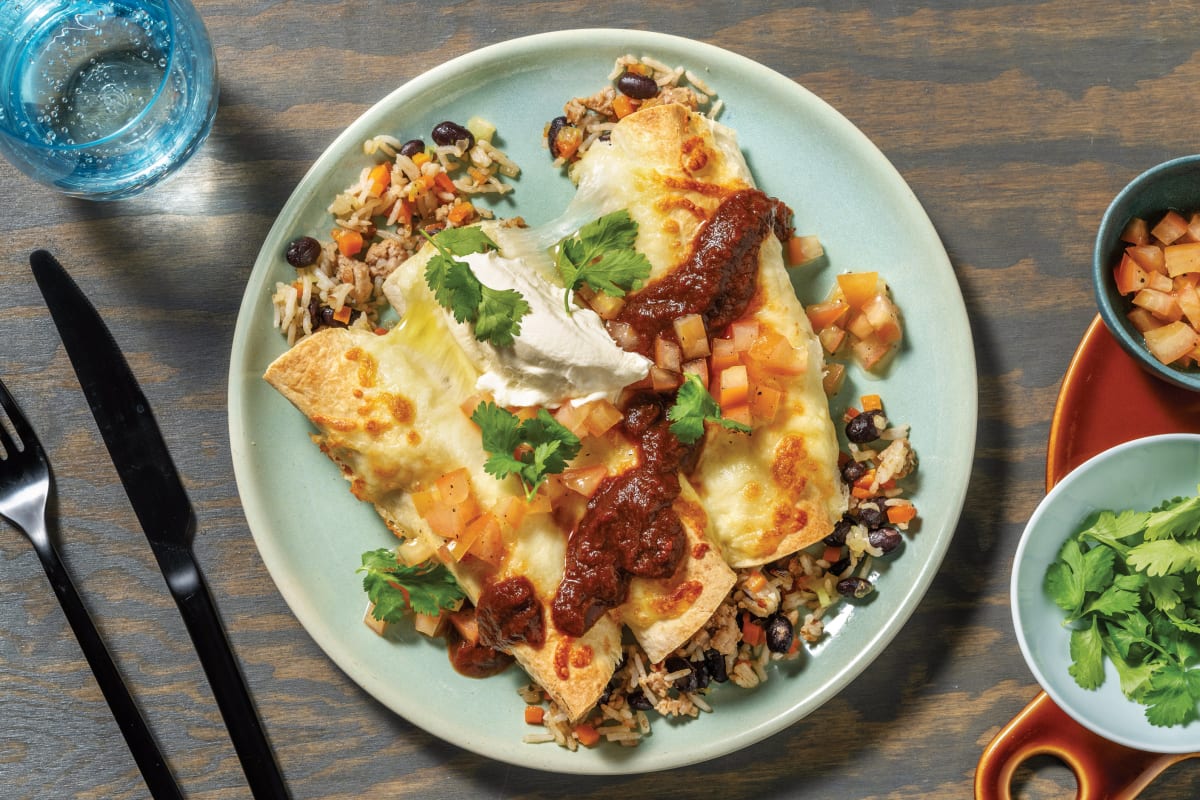 Cheesy Pork & Bean Enchiladas