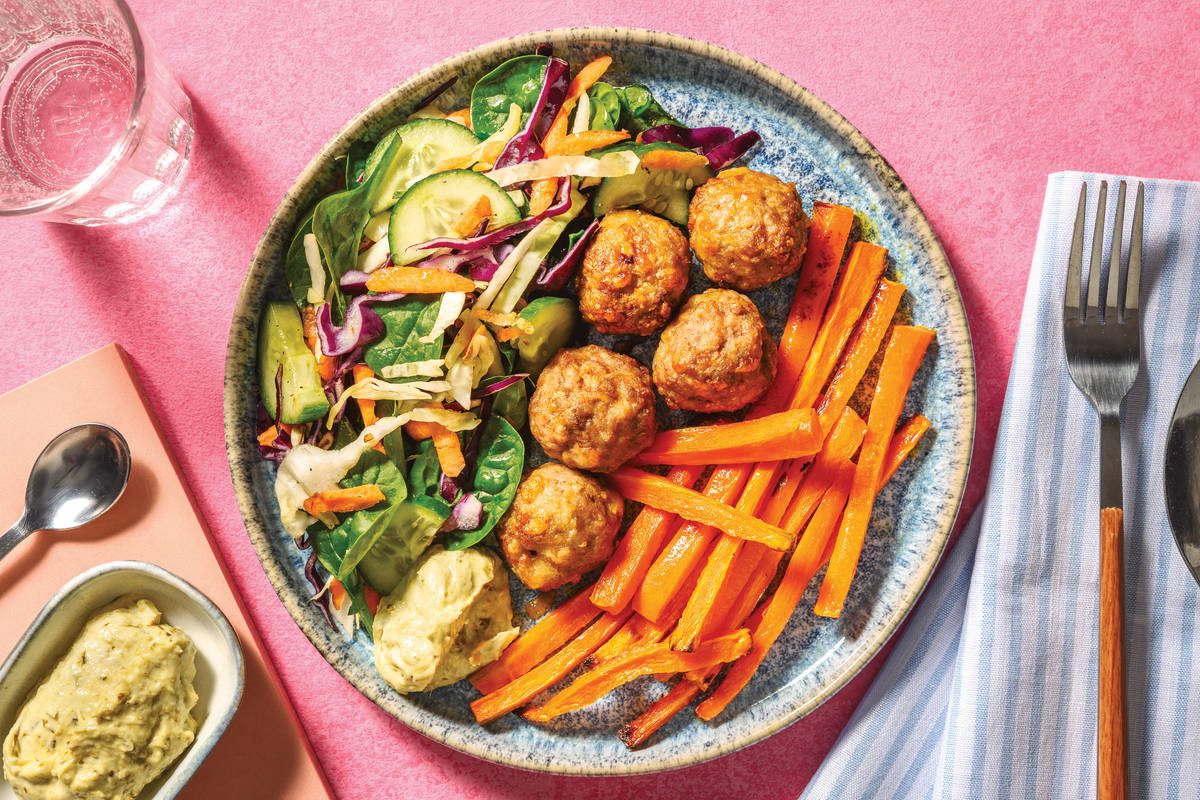 Cheesy Pork Meatballs & Carrot Fries Recipe HelloFresh
