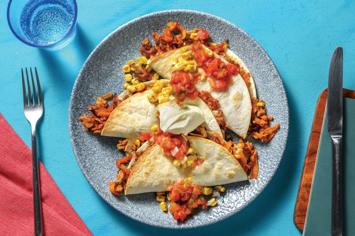 Cheesy Tex-Mex Pork Quesadillas