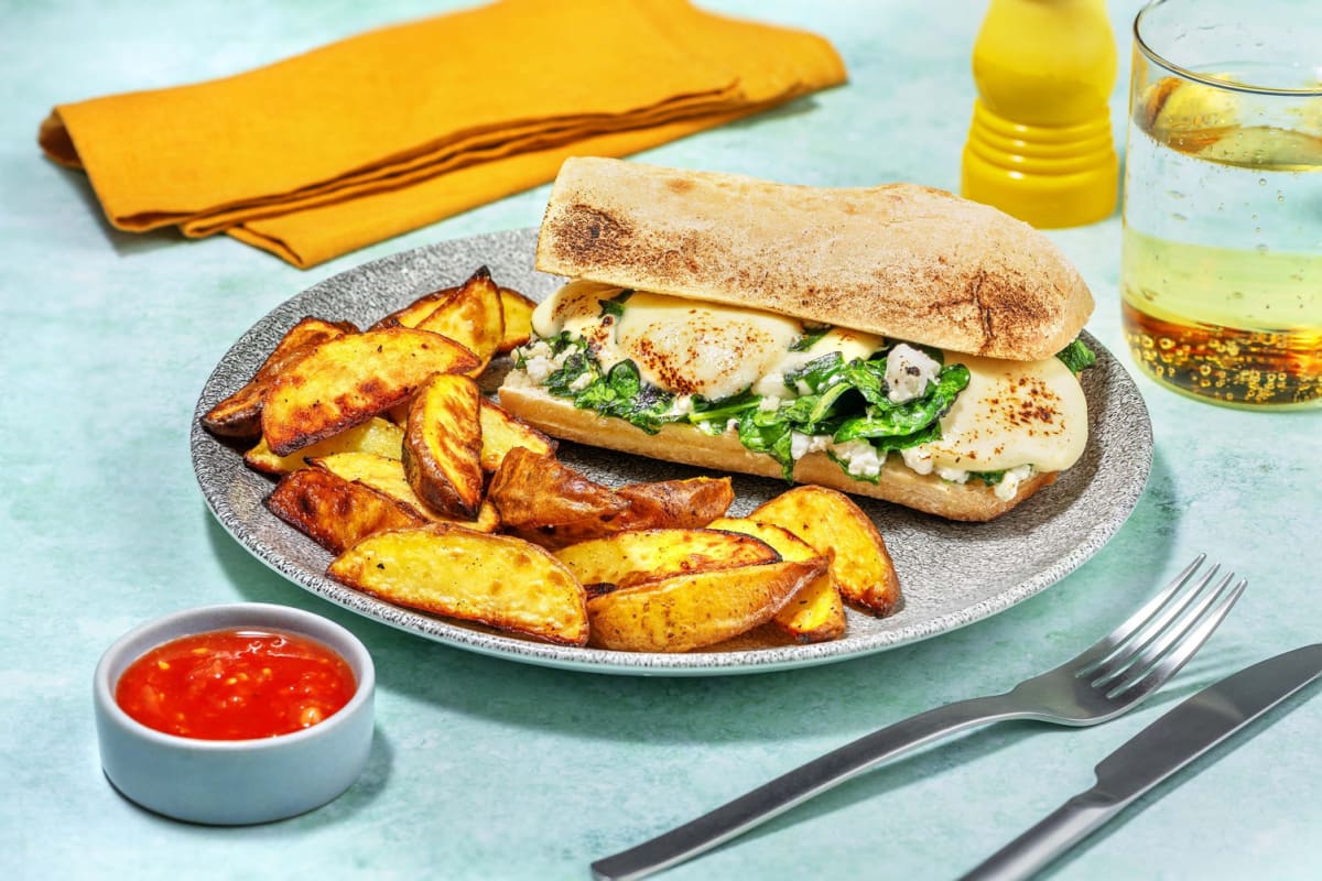 Cheesy Spinach Melt! mit Kartoffelspalten