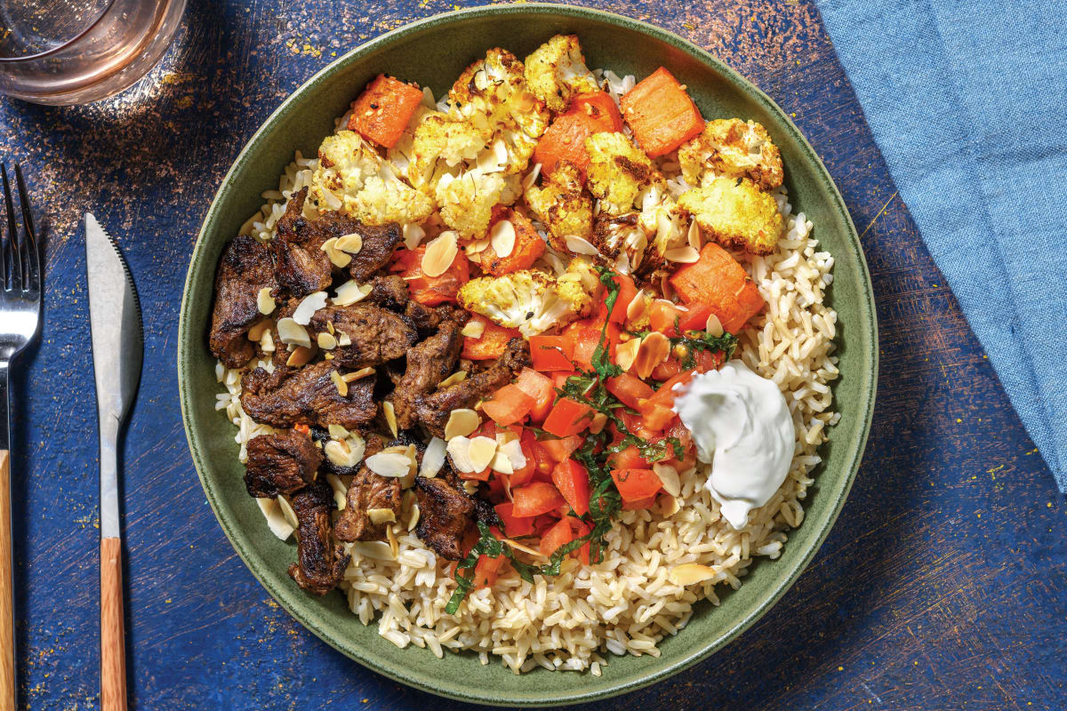 Chermoula Beef & Brown Rice Bowl