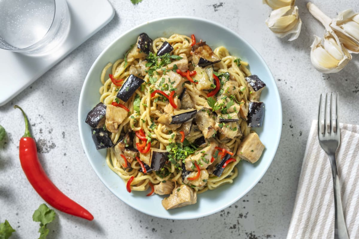 Chicken and Roasted Aubergine Noodles