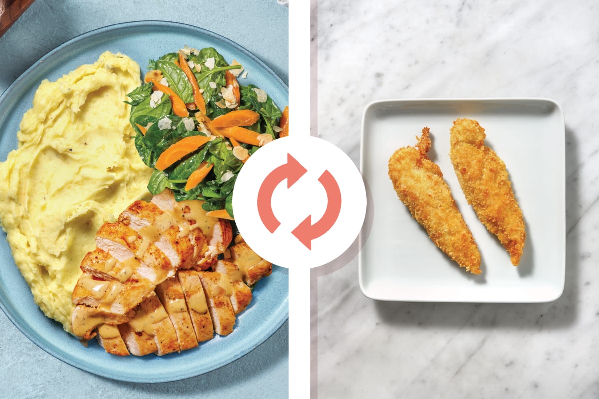 Golden Plant-Based Crumbed Chick'n & Creamy Pepper Sauce