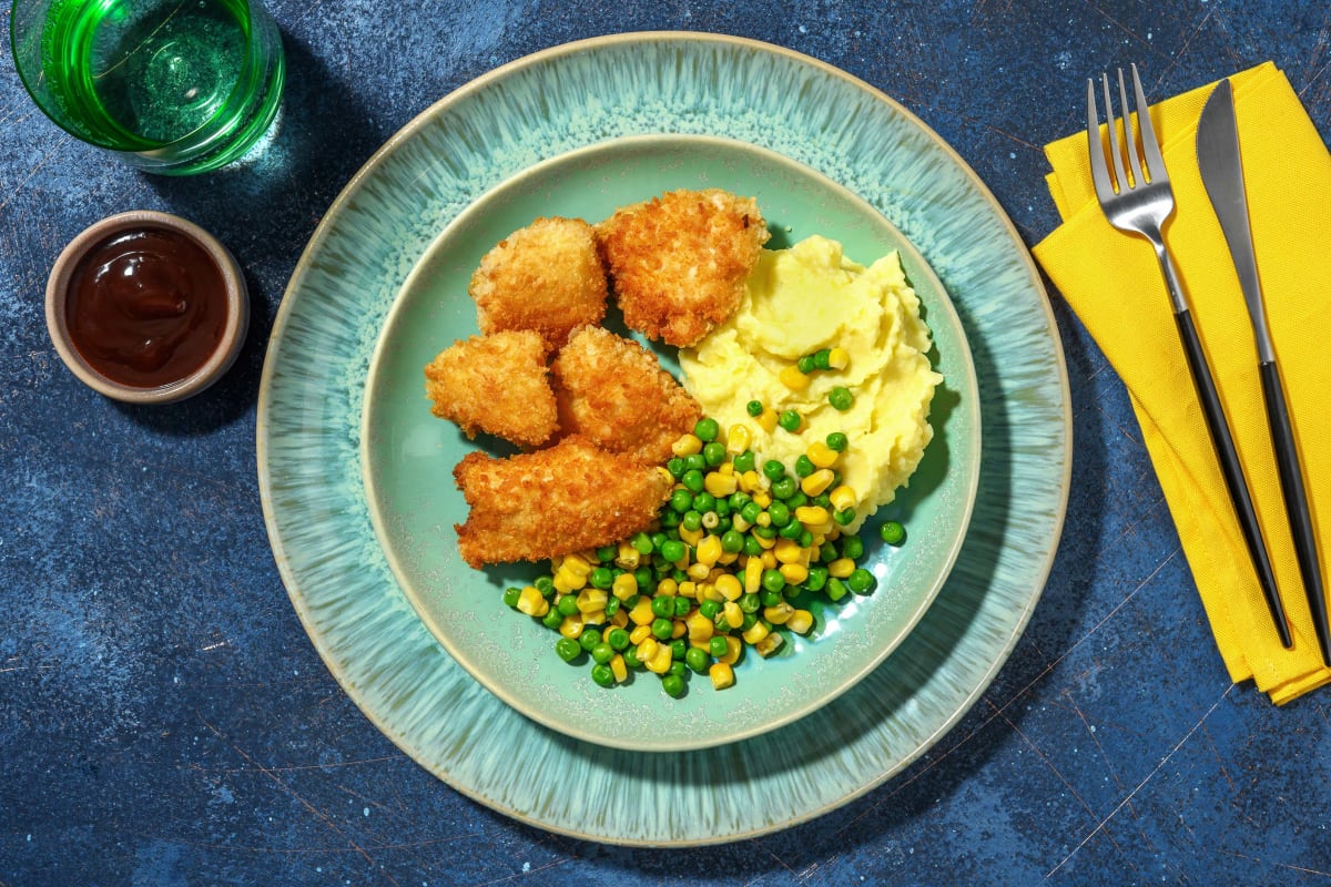 Chicken 'Meteorite' Nuggets and Mash