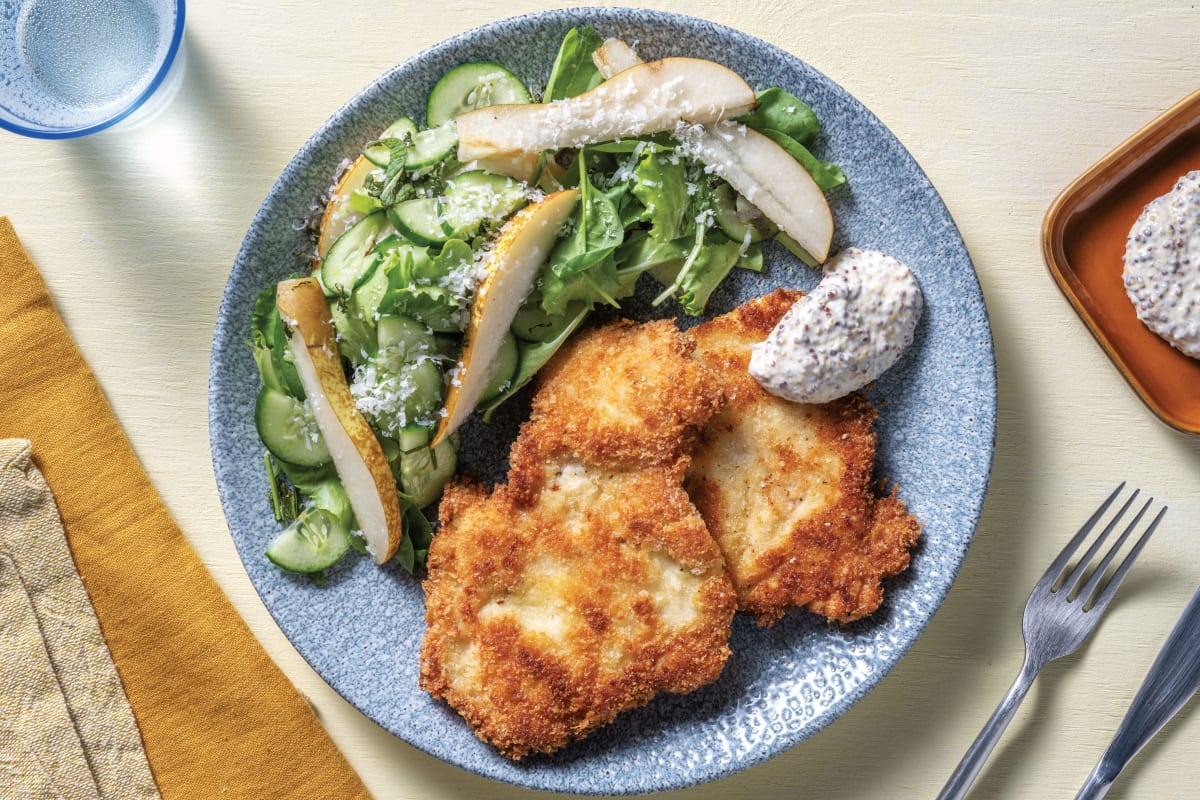 Chicken Schnitzel & Pear-Parmesan Salad