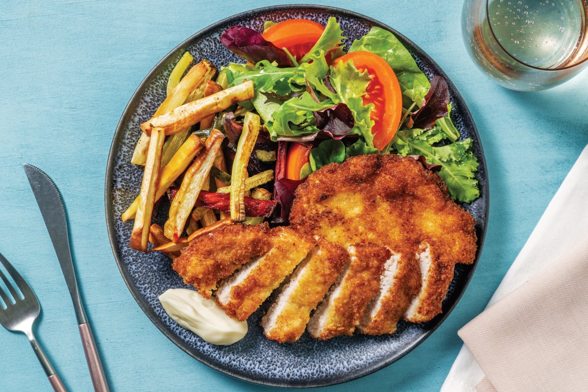 Chimichurri Pork Schnitzel & Veggie Fries