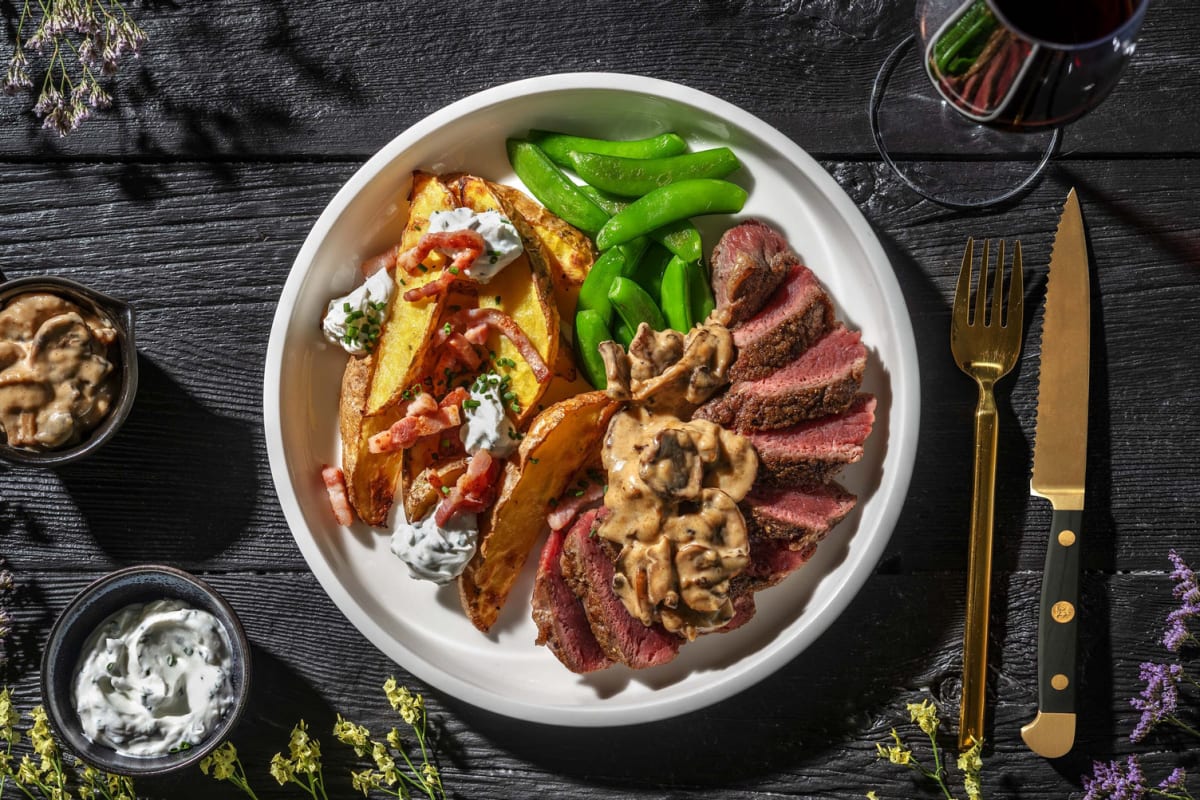 Steaks poêlés et champignons crémeux