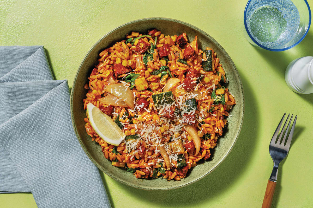 Chorizo, Corn & Courgette Risoni