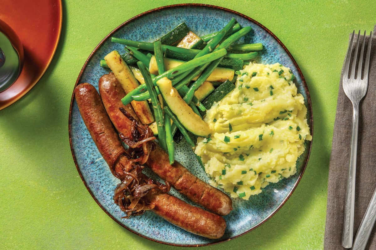 Herbed Beef Sausages & Cheesy Mash