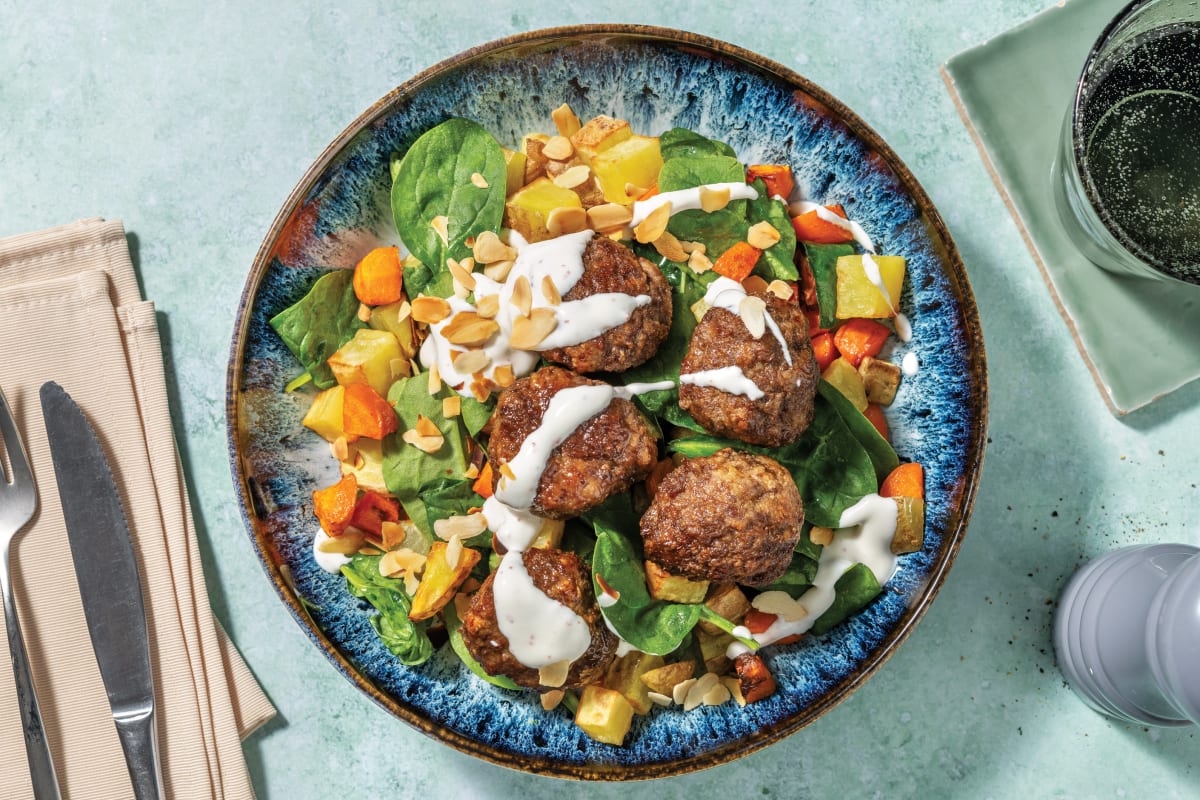 Classic Beef Rissoles & Roast Veggie Toss