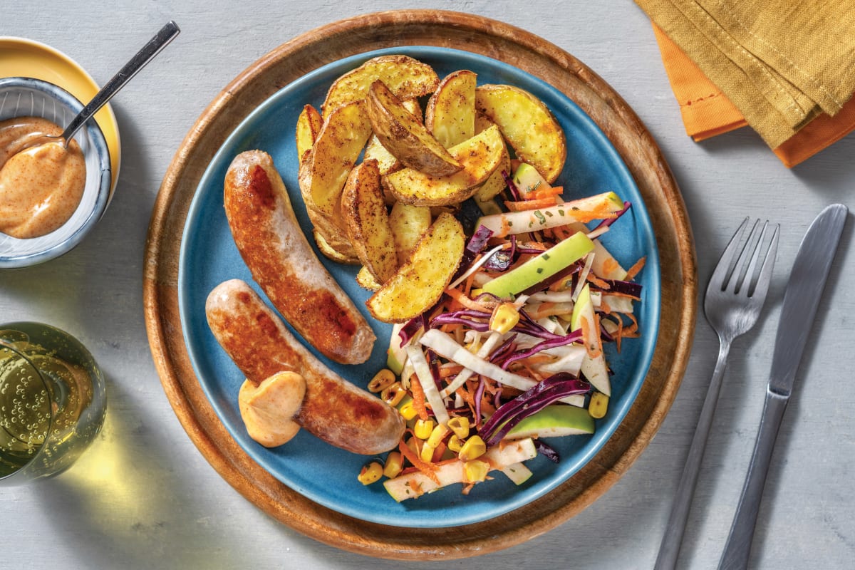 Classic Pork Sausages & Spiced Wedges