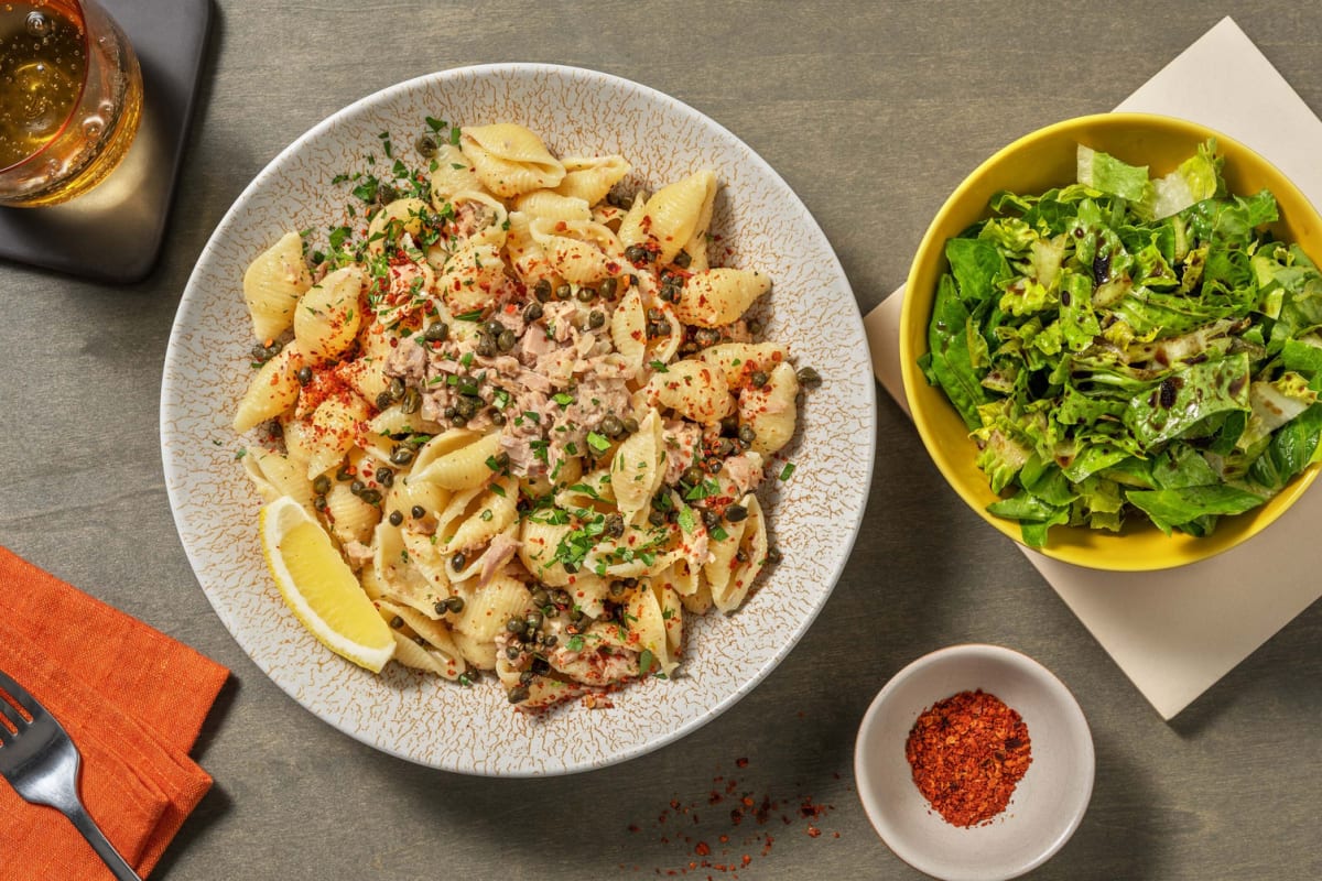 Conchiglie mit Thunfisch und gebratenen Kapern