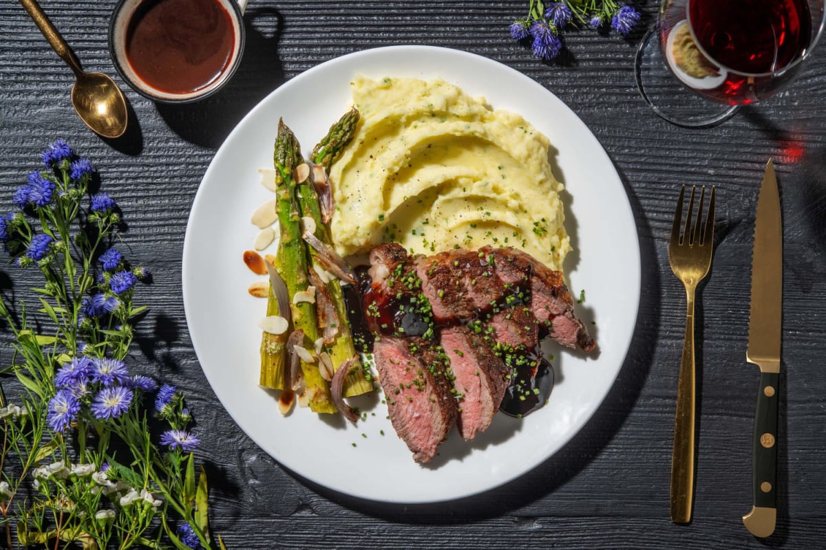 Striploin Steak and Blueberry-Balsamic Reduction