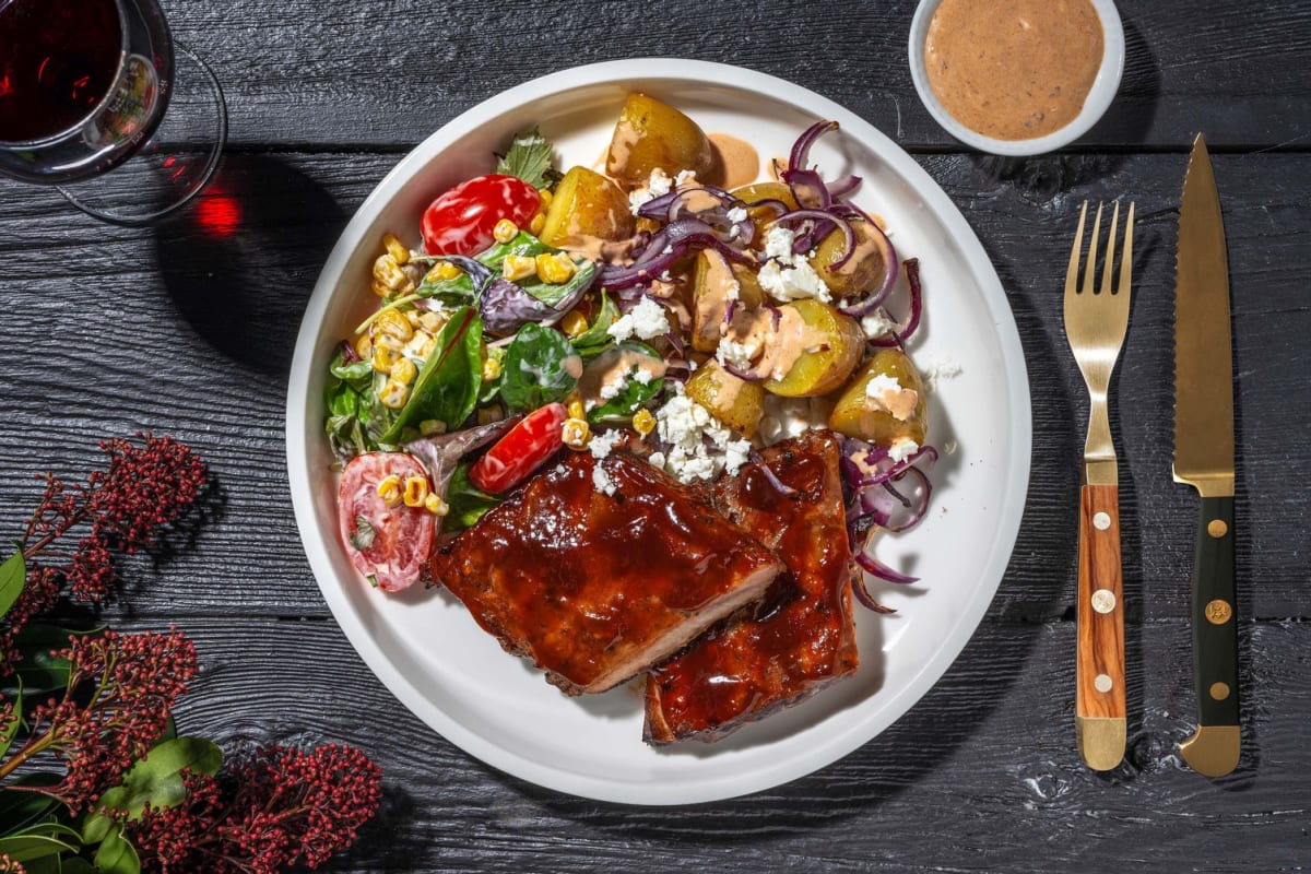 Côtes levées de porc BBQ et pommes de terre au chipotle