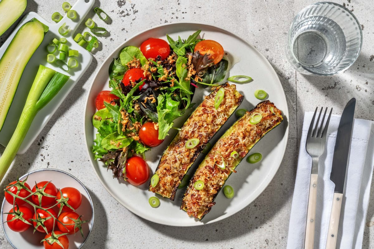 Courgettes farcies au bacon et au fromage