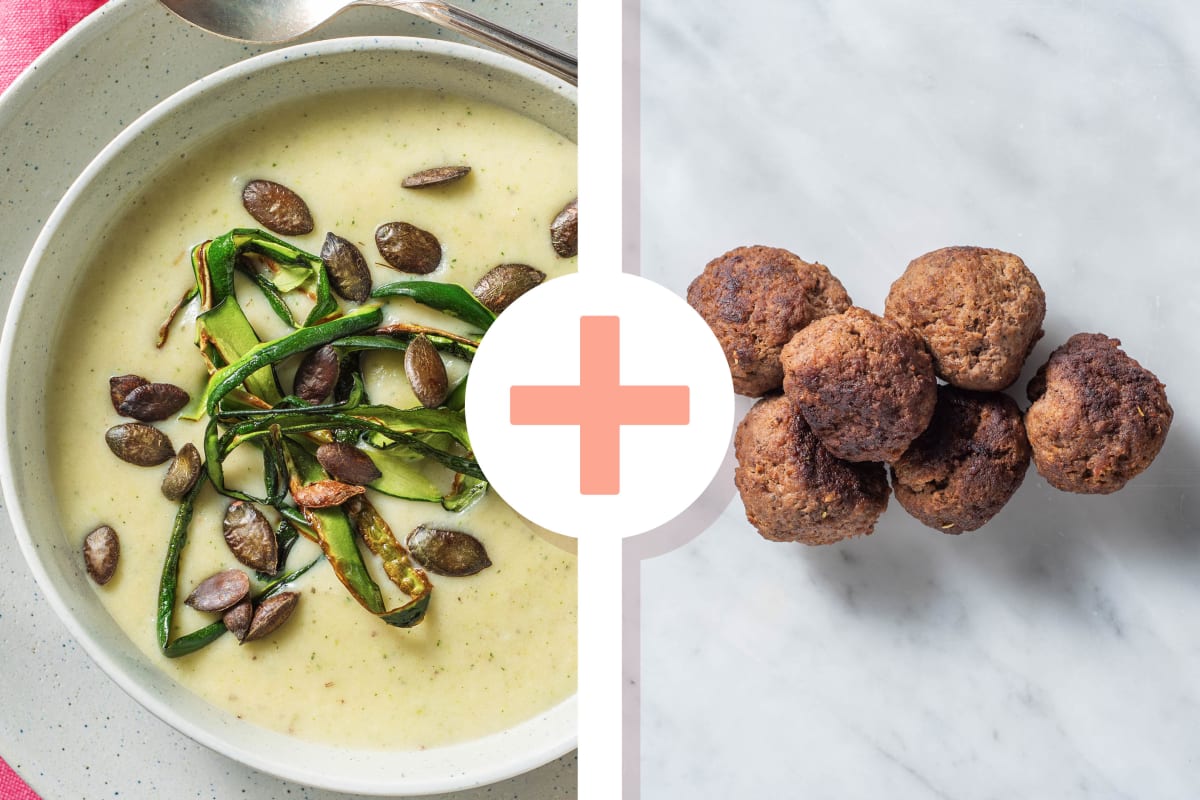 Soupe de courgettes et boulettes de viande en extra