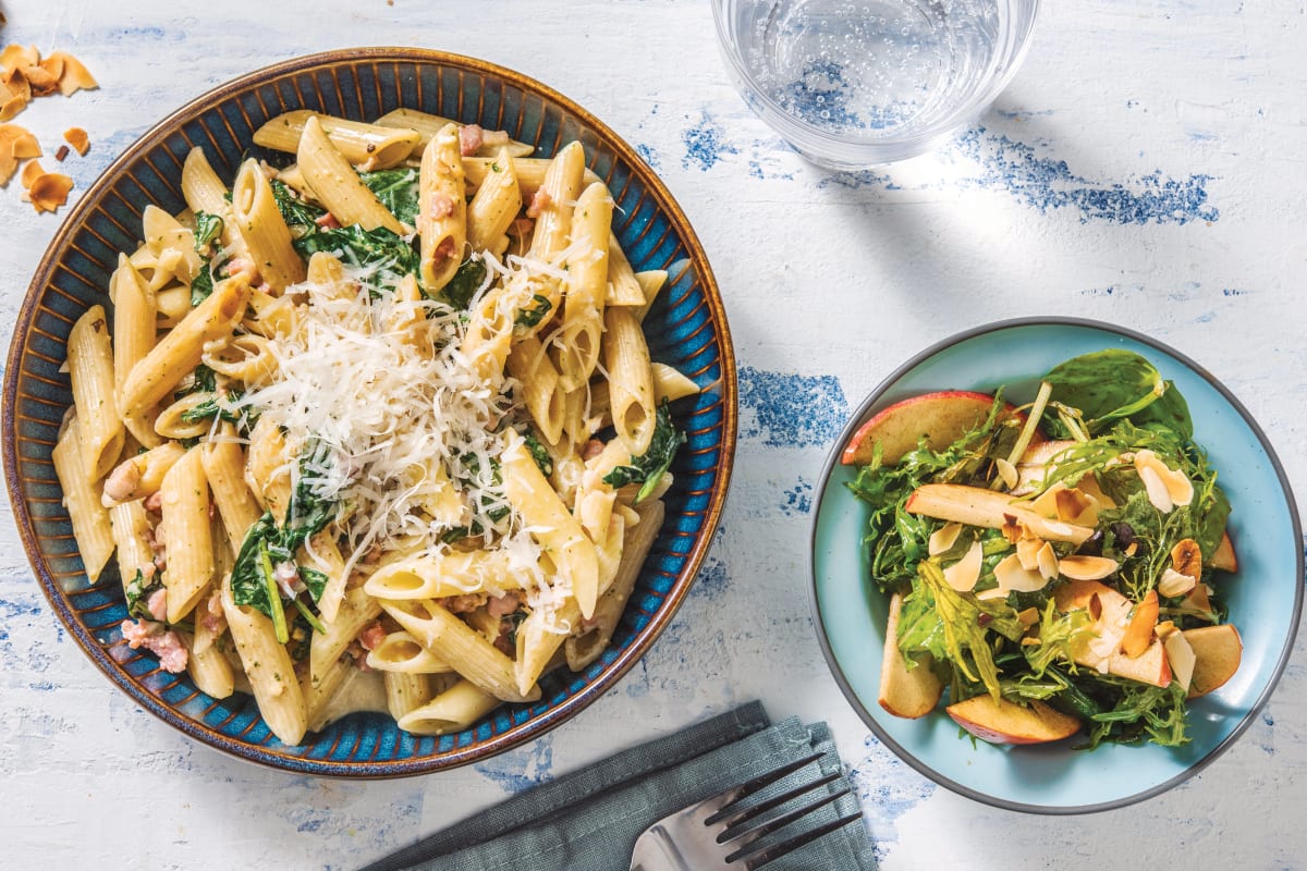 Creamy Bacon & Basil Pesto Penne