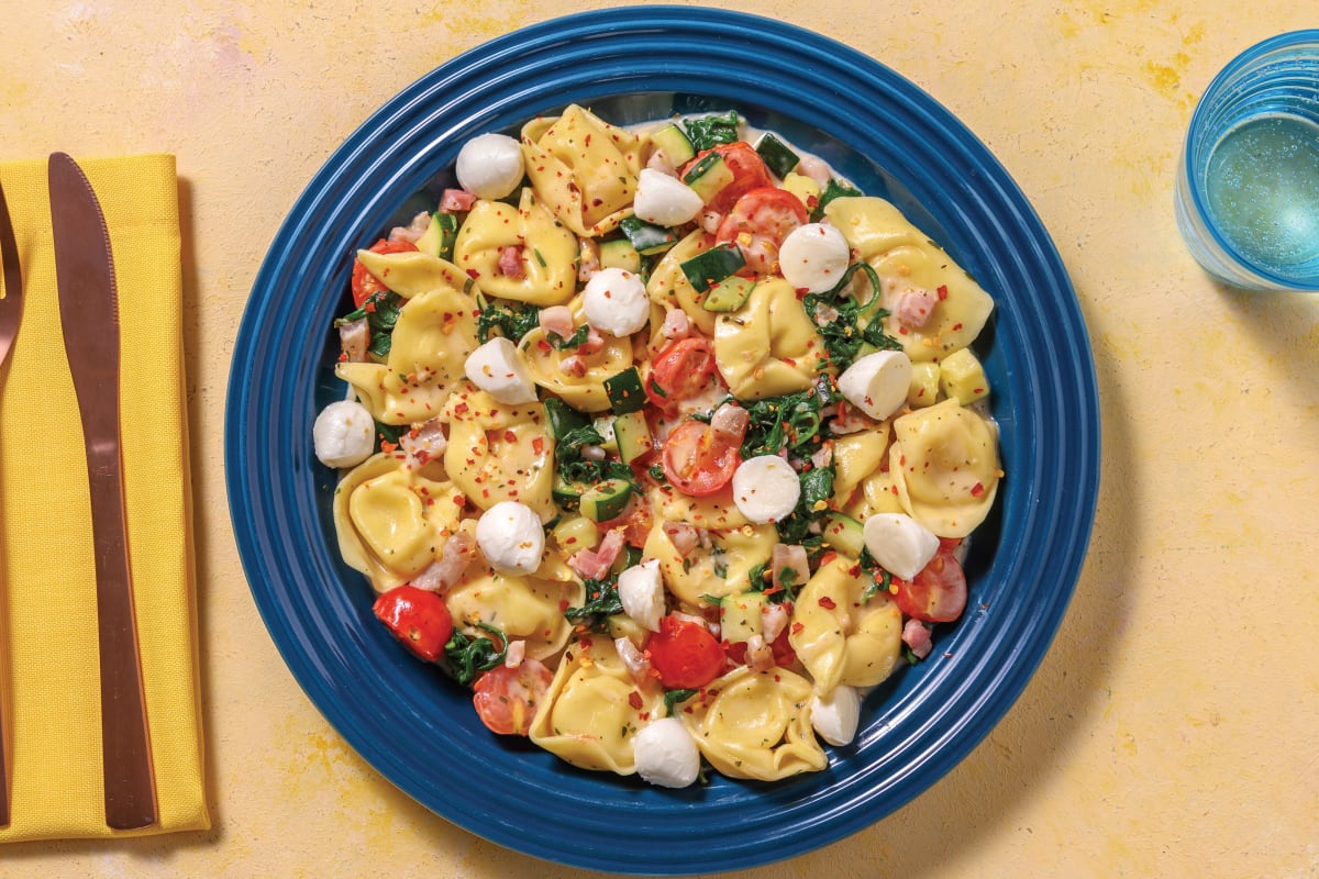 Creamy Bacon Tortellini Primavera with Bocconcini