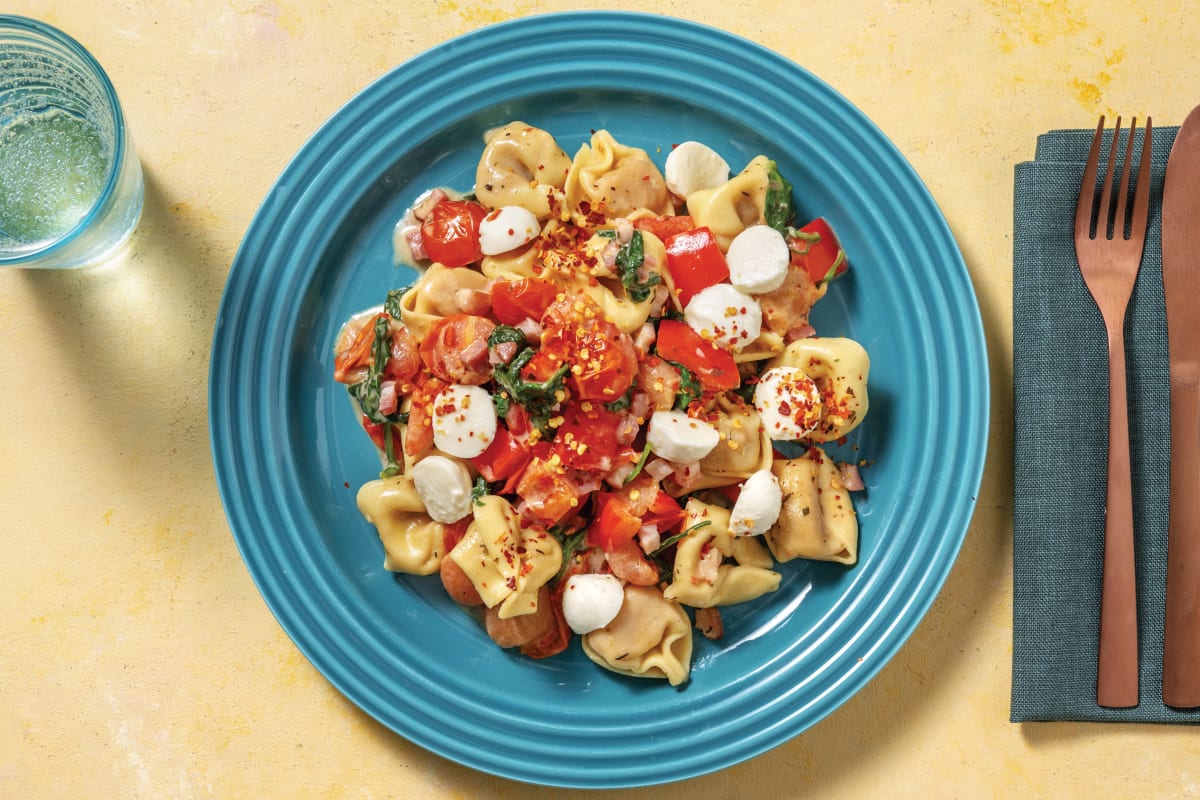 Creamy Bacon Tortellini Primavera with Bocconcini