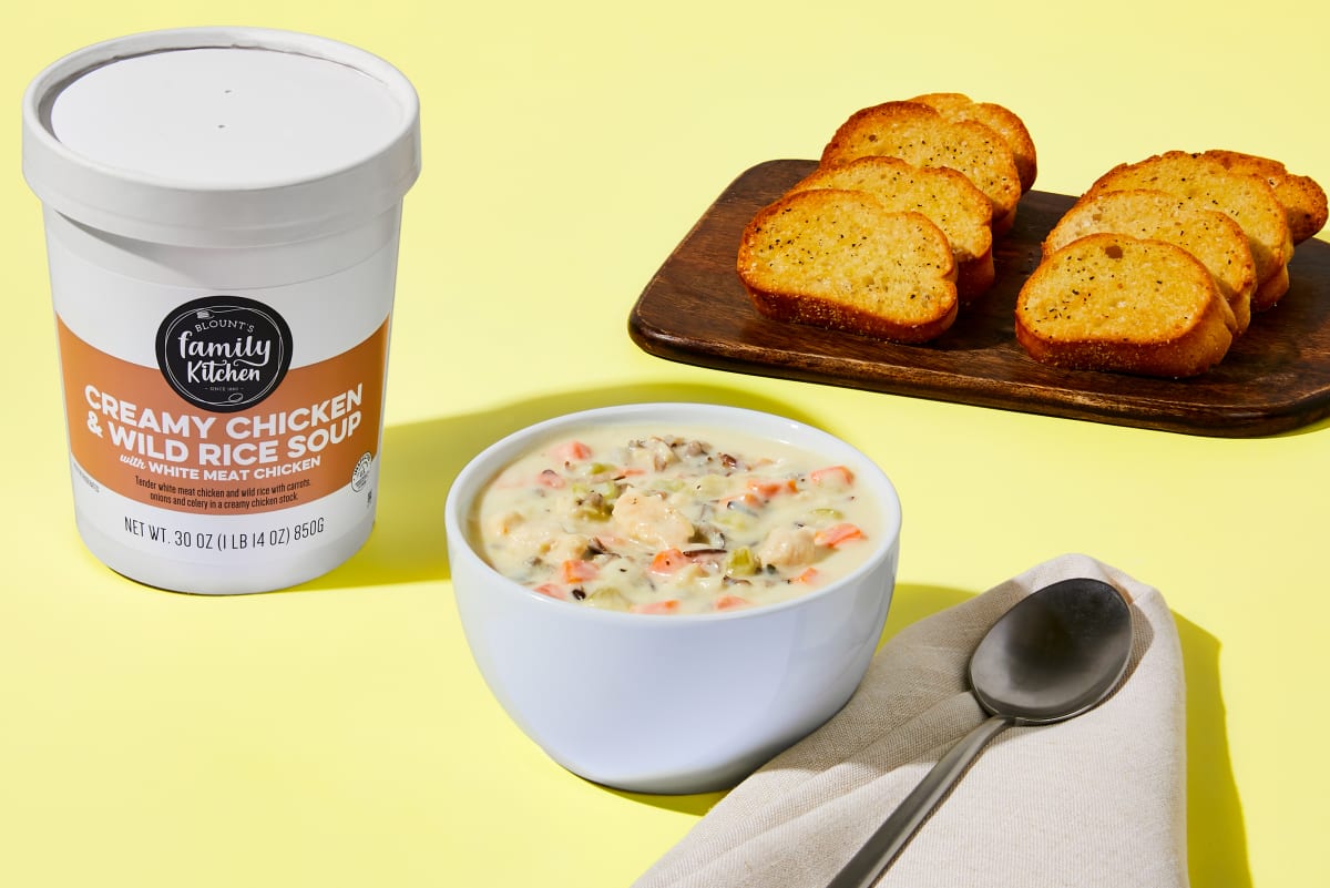 Creamy Chicken & Wild Rice Soup + Garlic Bread