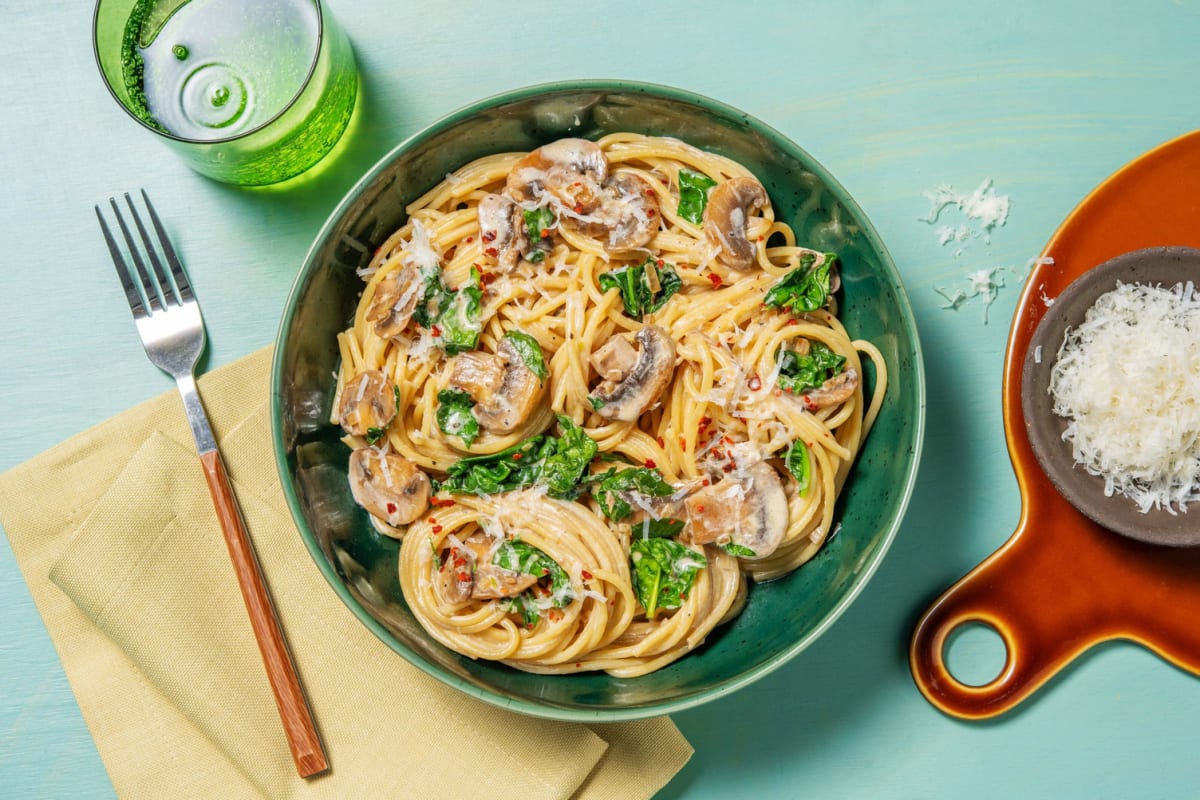 Linguines Alfredo crémeuses aux champignons