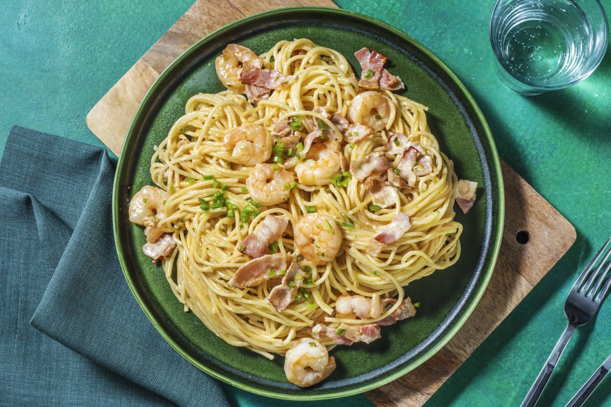 Creamy Prawn & Bacon Spaghetti