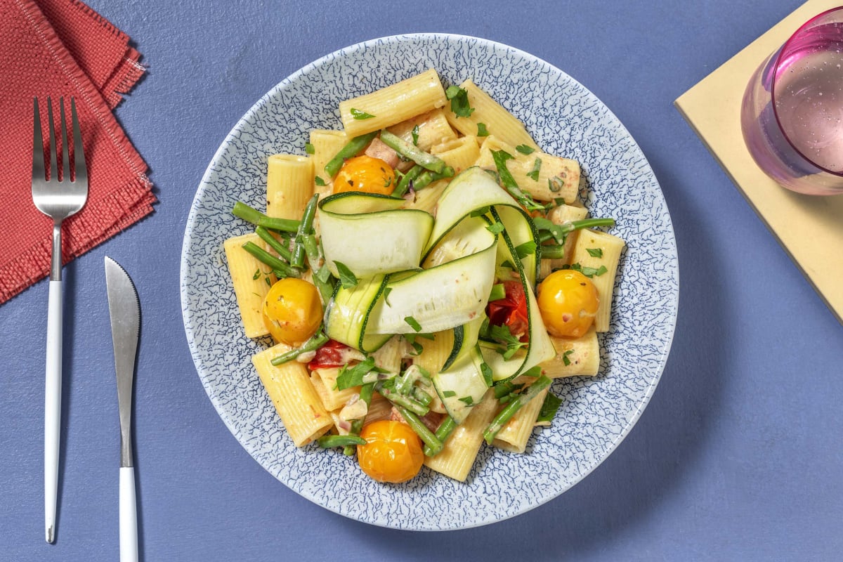 Creamy Tomato and Green Bean Rigatoni