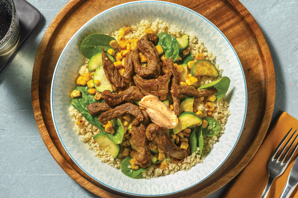 Quick Chimichurri Beef & Spinach Couscous Recipe HelloFresh