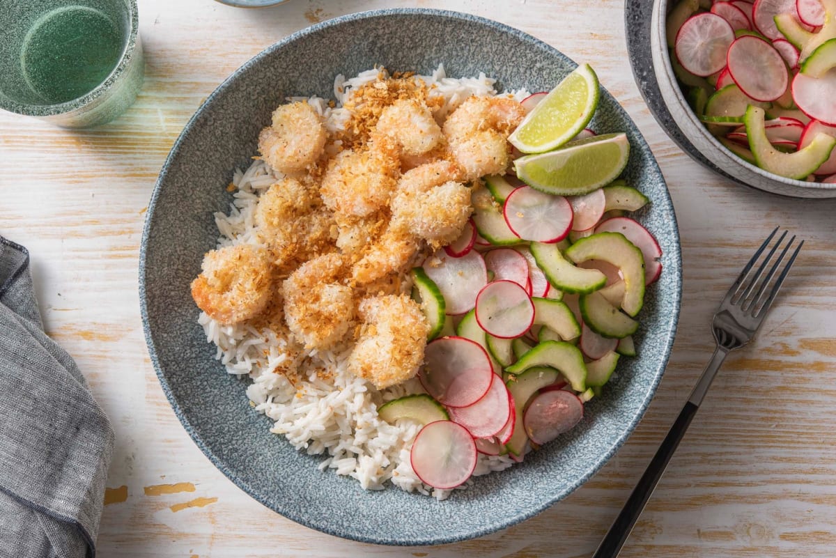 Crevettes croustillantes et riz à la noix de coco