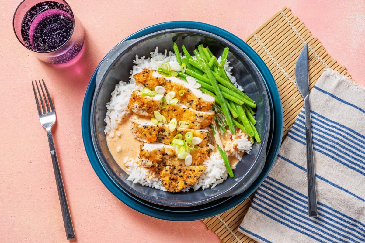 Crispy Sesame Chicken and Red Curry Sauce