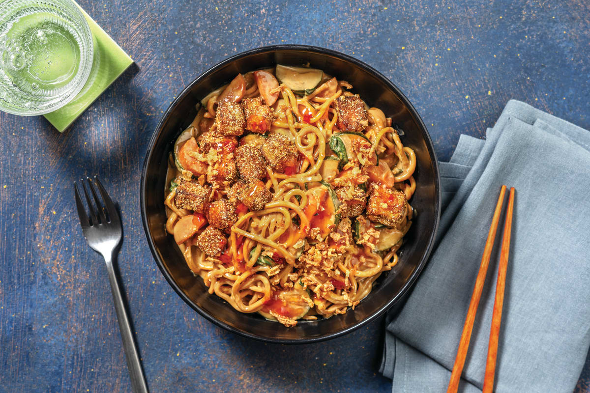 Crispy Tofu & Curried Egg Noodles