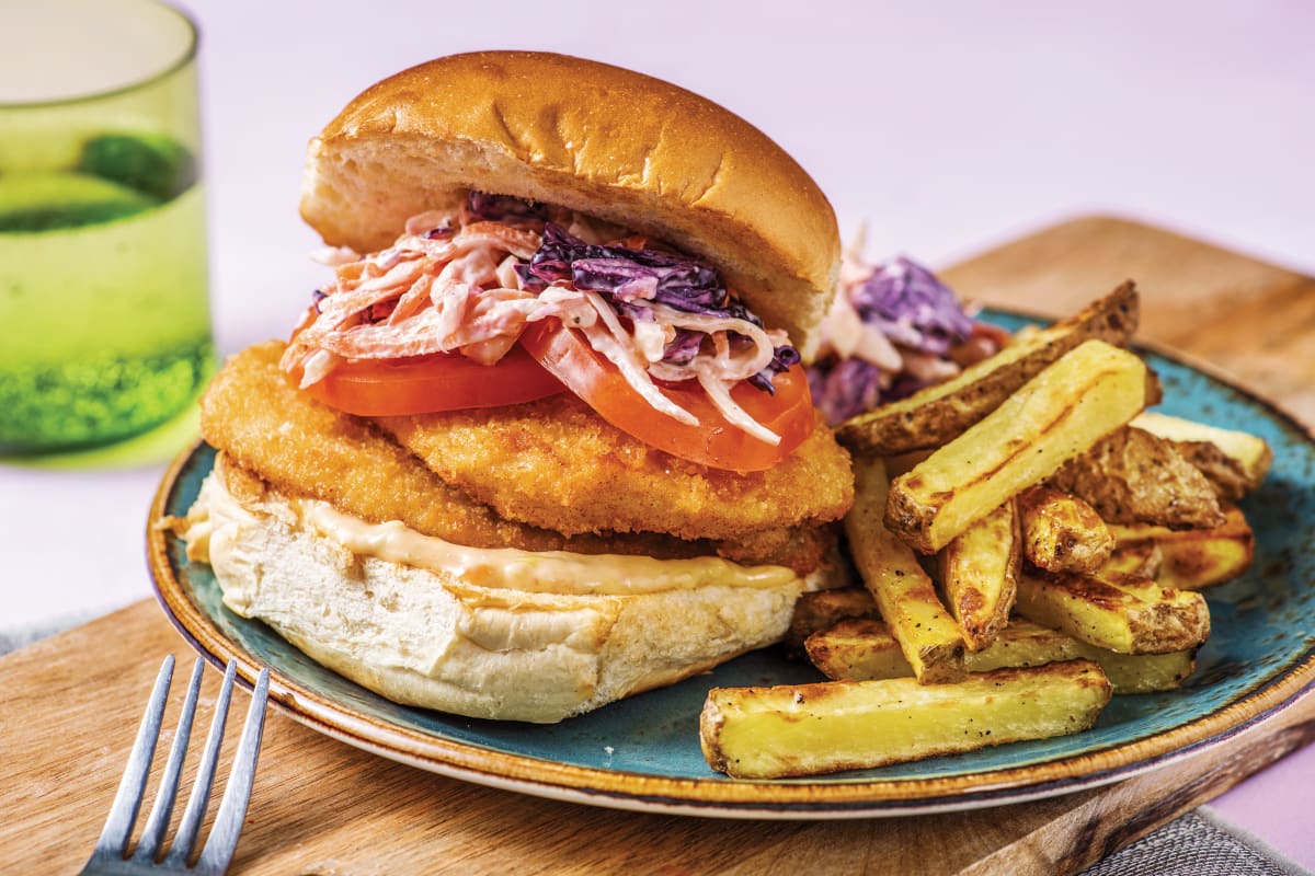 Crumbed Chicken Burger with Fries & Sweet Chilli Mayo