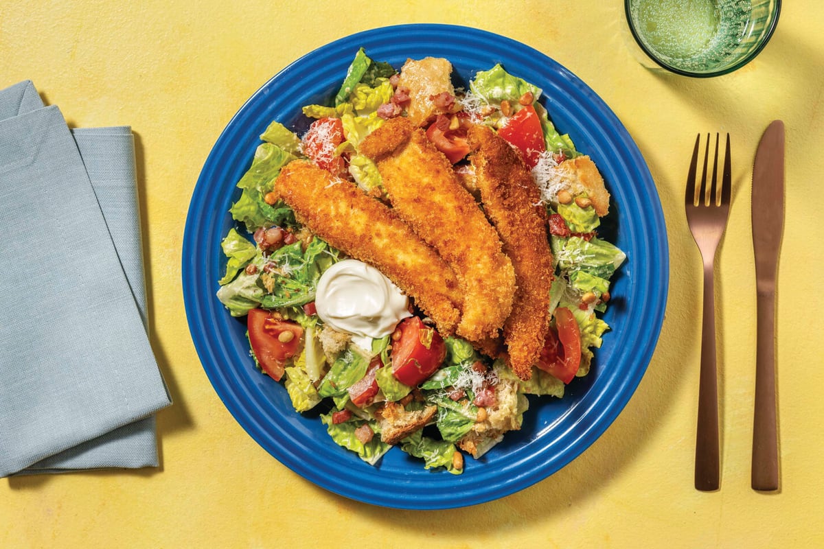 Crumbed Chicken Caesar Salad with Croutons