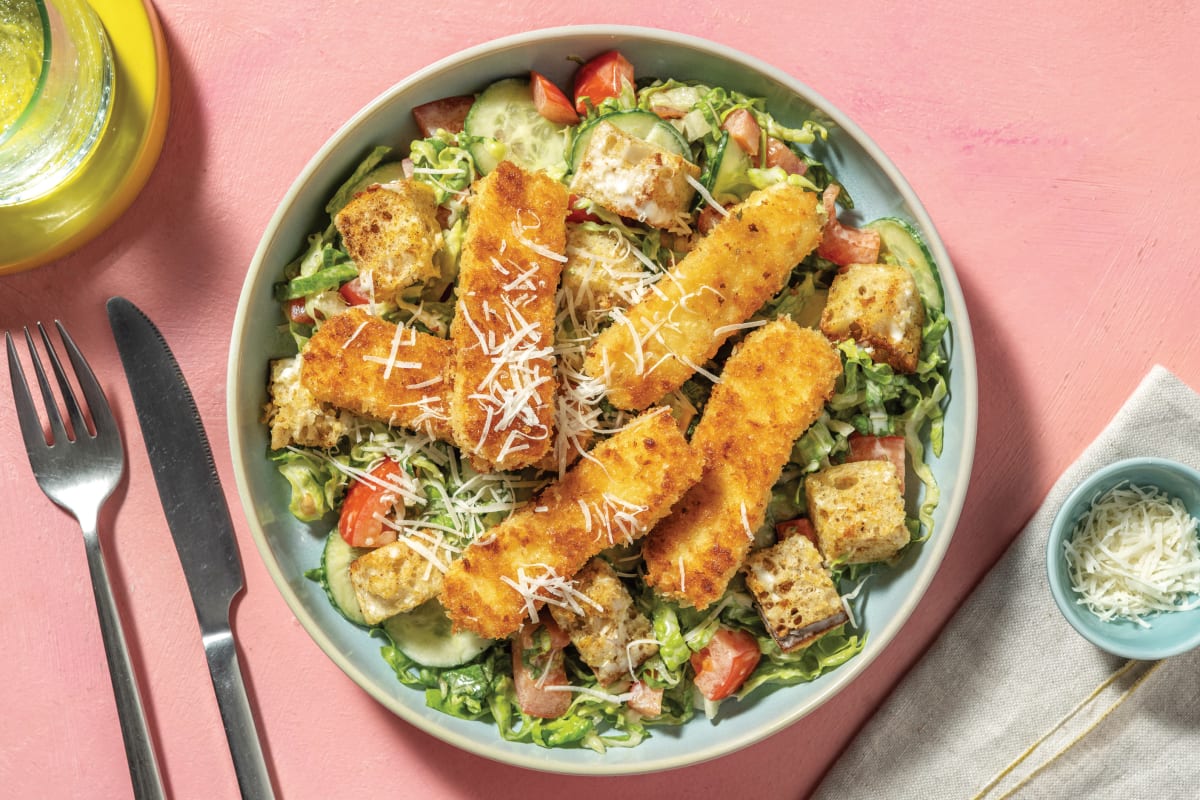 Quick Crumbed Haloumi Caesar-Style Salad