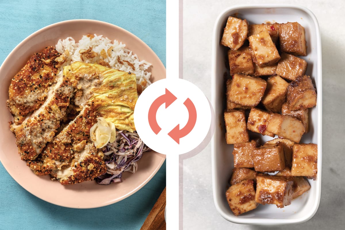 Crumbed Tofu Katsudon & Rice