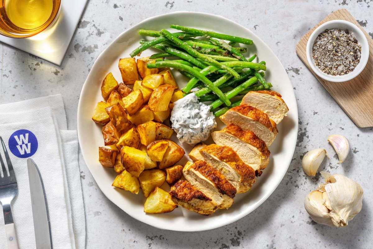 Curried Chicken Breast and Turmeric Roasties